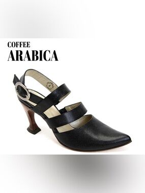 Fluevog VINT. NEARLY NEW Coffee Arabica black caviar slingback heel-9 (fits 8.5)